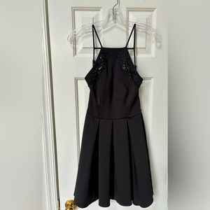 B DARLIN Black with Sequin Spaghetti Strap  Dress